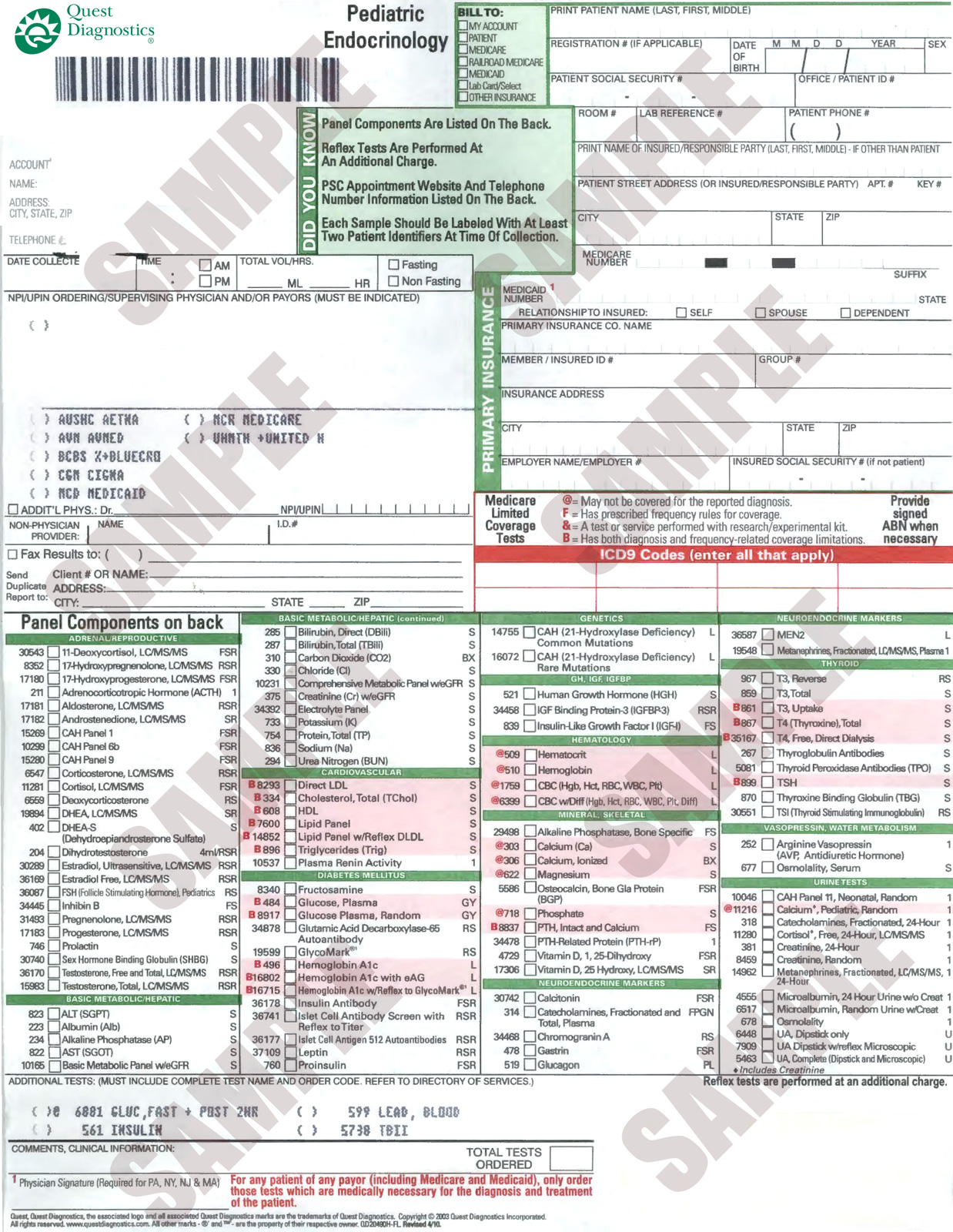 Printable Quest Lab Requisition Form - Printable Forms Free Online